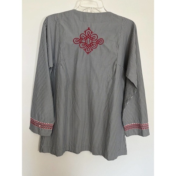 Striped Embroidered Blouse - Red and Black - Picture 8 of 9